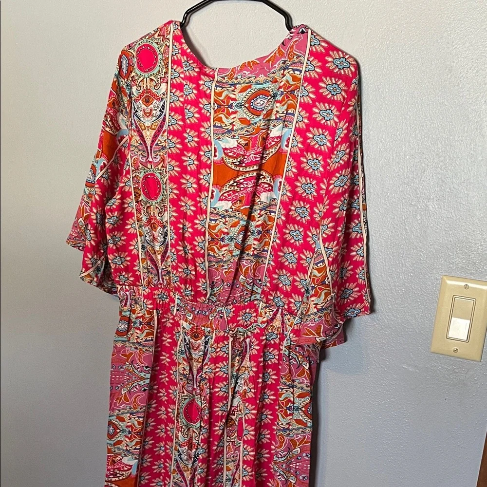 Rusty Pink Floral Paisley Maxi Dress with Tie Front - Picture 4 of 6